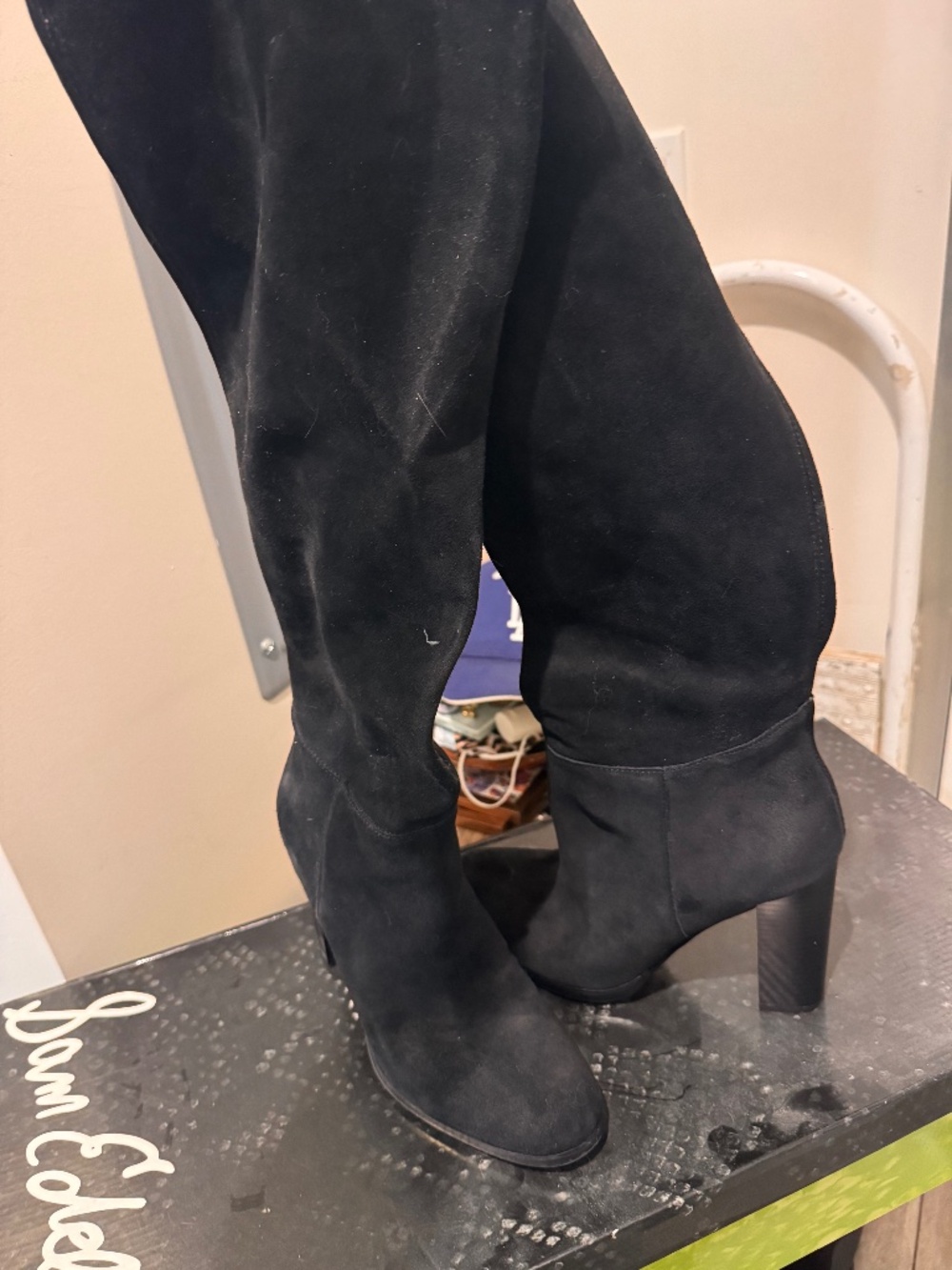 Sam Edelman Black Suede (size 9.5) thigh high heel boots